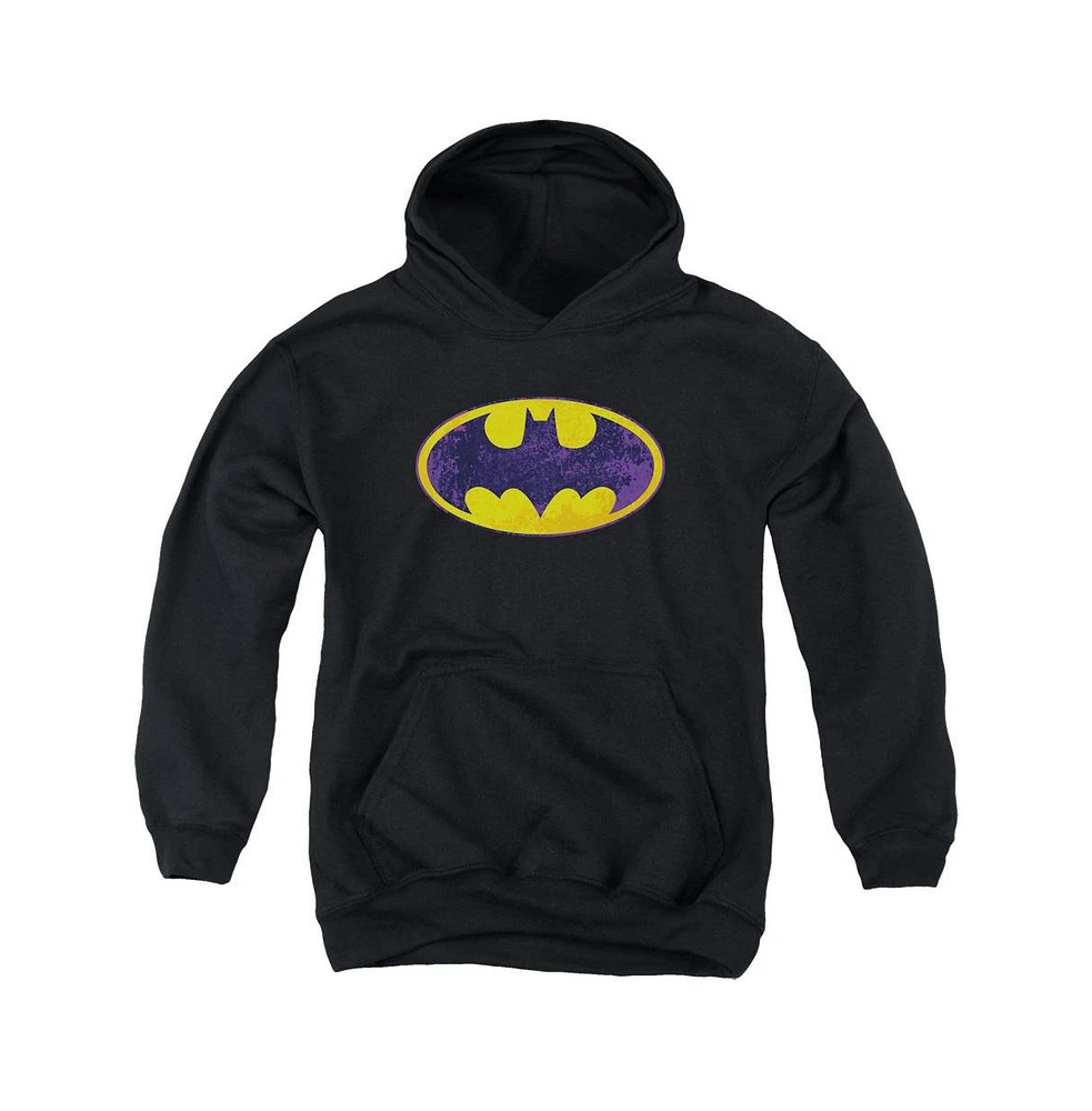 Batman Boys Youth Bm Neon Distress Logo Pull Over Hoodie / Hooded Sweatshirt