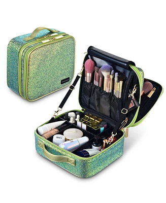 Byootique Portable Glitter Makeup Train Case Brush Holder Cosmetic Bag Travel