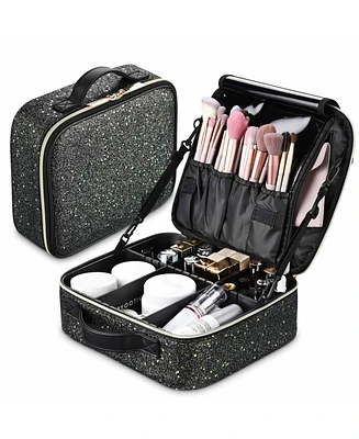 Byootique Portable Glitter Makeup Train Case Brush Holder Cosmetic Bag Travel