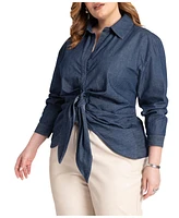 Eloquii Women's Tie Front Collared Blouse