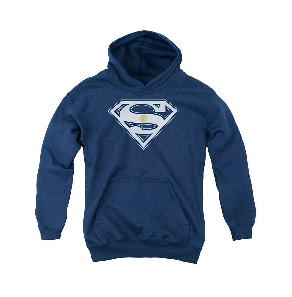 Superman Boys Youth Argentinian Shield Pull Over Hoodie / Hooded Sweatshirt