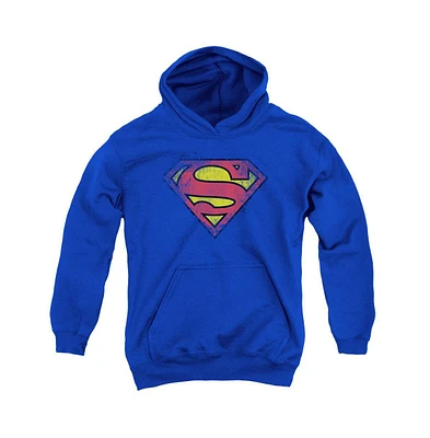 Superman Boys Youth Destroyed Supes Logo Pull Over Hoodie / Hooded Sweatshirt