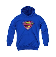 Superman Boys Youth Destroyed Supes Logo Pull Over Hoodie / Hooded Sweatshirt