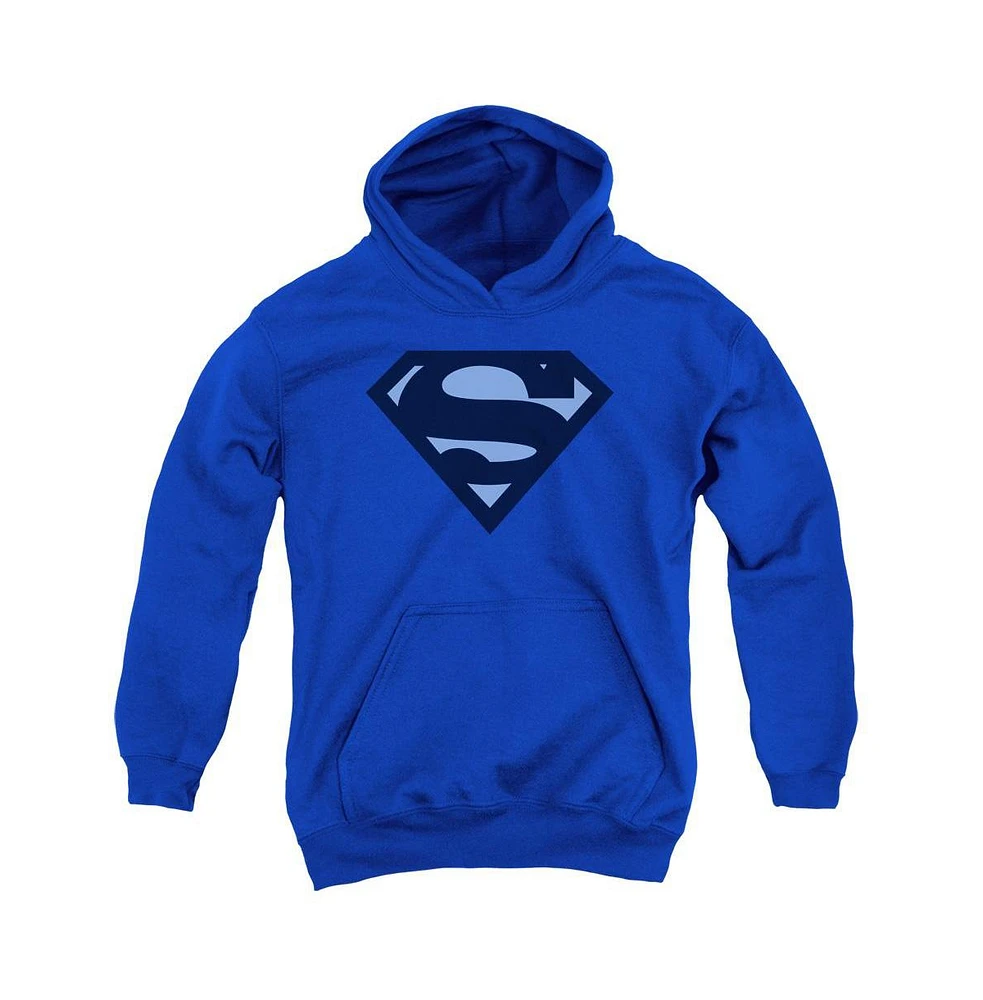 Superman Boys Youth Blue Shield Pull Over Hoodie / Hooded Sweatshirt