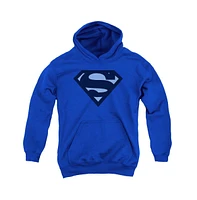 Superman Boys Youth Blue Shield Pull Over Hoodie / Hooded Sweatshirt