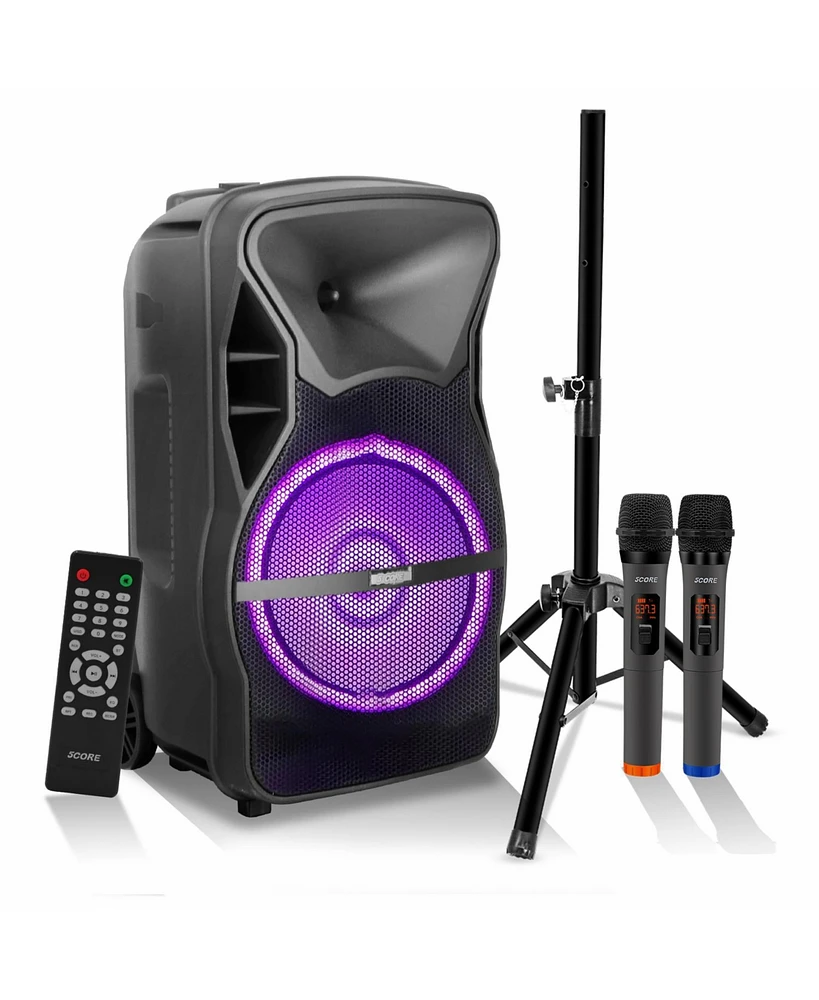 5 Core Party Speaker Portable Pa System 2 Wireless Mic Bluetooth Loud Big Powered Dj Karaoke Machine