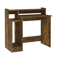 vidaXL Desk with Led Lights Smoked Oak 38.2"x17.7"x35.4" Engineered Wood