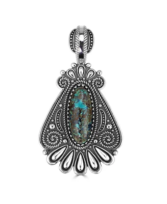 American West Jewelry Sterling Silver Chrysocolla Gemstone Vintage Style Pendant Enhancer