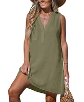 Cupshe Women's Chartreuse Sleeveless V-Neck Mini Beach Dress