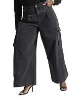 Eloquii Women's Wide Leg Cargo Jean