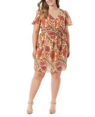 Jessica Simpson Trendy Plus Short-Sleeve V-Neck A-Line Dress