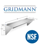 Gridmann 16 Gauge 12" x 48" Nsf Stainless Steel Kitchen Wall Mount Shelf w/ Backsplash