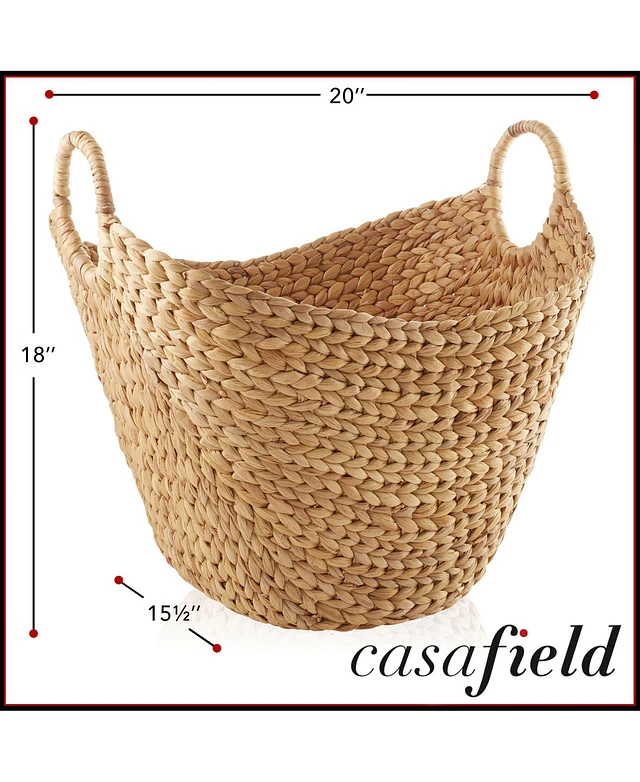 Casafield Woven Laundry Hamper With Lid - Natural Water Hyacinth Clothes Basket With Removable Liner (18.5x12.25x24in)