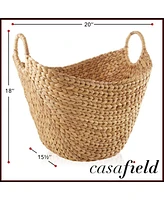 Casafield Large Laundry Boat Basket with Handles - Espresso, Woven Water Hyacinth Storage Tote for Blankets, Bathroom, Bedroom, Living Room