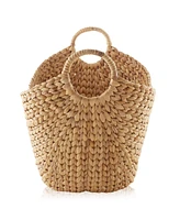 Casafield Large Laundry Boat Basket with Handles - Espresso, Woven Water Hyacinth Storage Tote for Blankets, Bathroom, Bedroom, Living Room