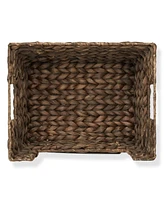 Casafield (Set of 2) Water Hyacinth Pantry Baskets with Handles and Chalkboard Labels - Espresso, Wide Woven Storage for Kitchen Shelves