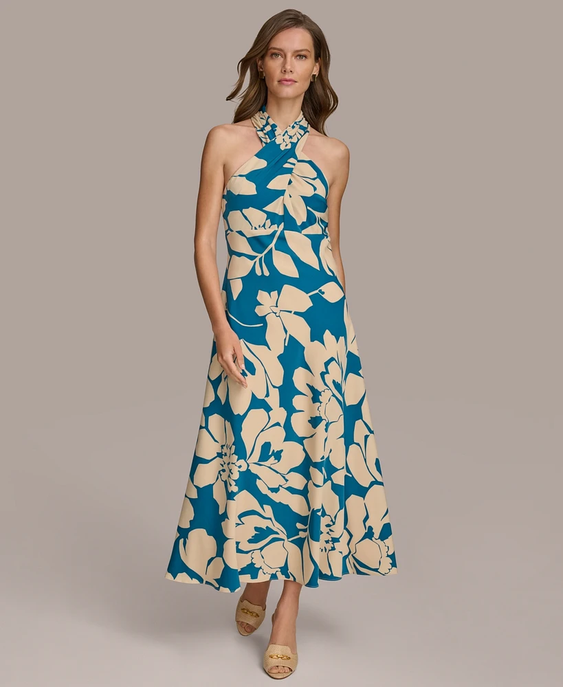 Donna Karan Women's Floral-Print Halter-Neck Dress
