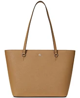 Lauren Ralph Crosshatch Leather Medium Karly Shopper Tote