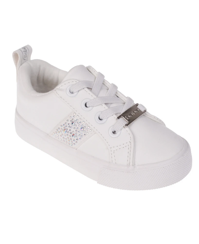 Bebe Toddler Girl's Fashion Cvo with Ab Rhinestones and Elastic Laces Polyurethane Sneakers