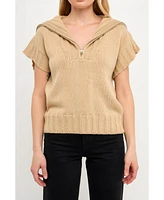 English Factory Women's Zip Mock Neck Vest