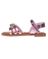 Bebe Big Girl's Strappy Sandal with Cute Rhinestone Tubular Bow Polyurethane Sandals