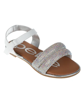 Bebe Big Girl's Rhinestone Tubular Sandal with Butterfly Chop Outs Polyurethane Sandals