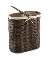 Casafield Oval Laundry Hamper with Lids and Removable Liner Bags - Natural, Woven Water Hyacinth 2-Section Laundry Basket for Clothes and Towels