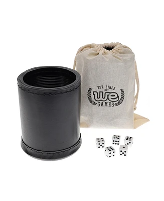 We Games Large, Black Leather Dice Cup Set – 5 Dice & Cloth Carry Bag - Large