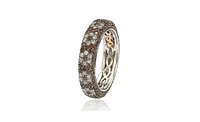 Suzy Levian Sterling Silver Cubic Zirconia Brown Flower Eternity Band