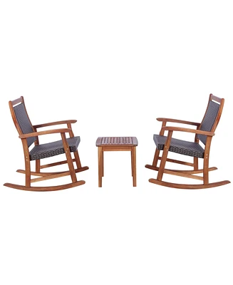 Gymax 3PCS Patio Rocking Chair & Table Set Outdoor Conversation Bistro Set
