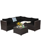 Gymax 6PCS Rattan Patio Sectional Sofa Conversation Set Outdoor w/ Cushions