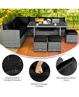 Sugift 7 Pieces Outdoor Wicker Sectional Sofa Set with Dining Table