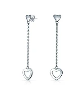 Bling Jewelry Simple Chain Long Linear Open Hearts Dangle Earrings Lightweight For Women Sterling Silver