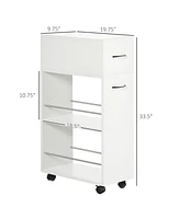 Homcom Utility Kitchen Cart, Rolling Kitchen Island Storage Trolley with Drawer and Open Shelves, White