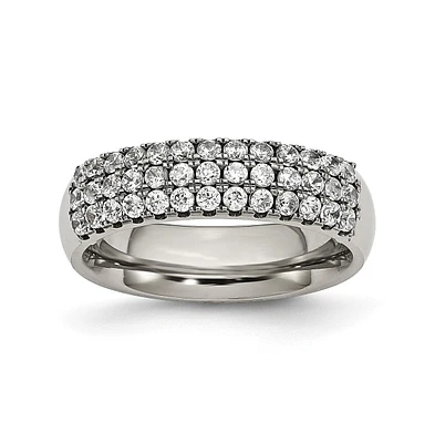 Chisel Titanium Polished Multi-row Cz Wedding Band Ring