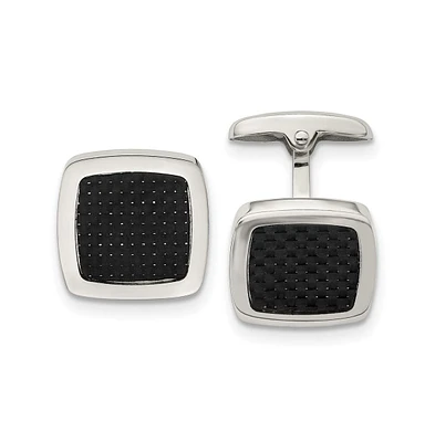 Chisel Stainless Steel Black Carbon Fiber Inlay Round Square Cufflinks