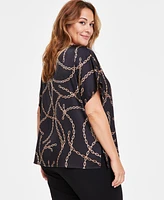 Anne Klein Plus Chain-Print Dolman-Sleeve Top