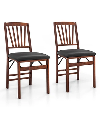 Costway 2 Pack Folding Dining Chairs Foldable Chairs with Pvc Padded Seat & High Backrest