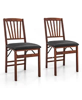 Costway 2 Pack Folding Dining Chairs Foldable Chairs with Pvc Padded Seat & High Backrest