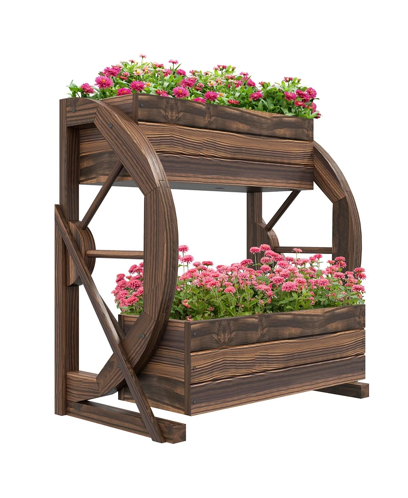 Outsunny Wooden Wagon Planter Box