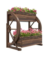 Outsunny Wooden Wagon Planter Box