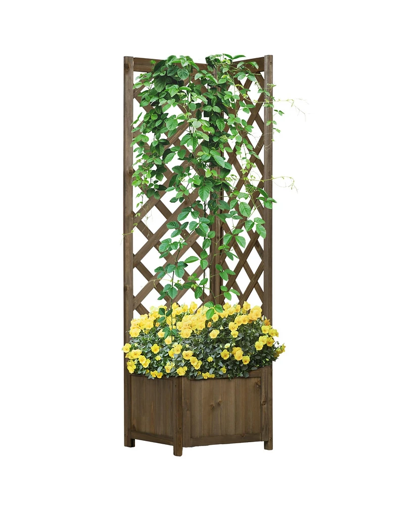 Outsunny Raised Garden Bed, Wooden Planter with Trellis for Vine Climbing