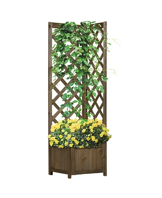 Outsunny Raised Garden Bed, Wooden Planter with Trellis for Vine Climbing