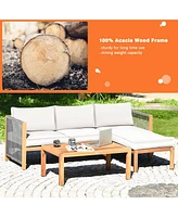 Sugift 3 Pieces Patio Acacia Wood Sofa Conversation Sets with Nylon Rope Armrest