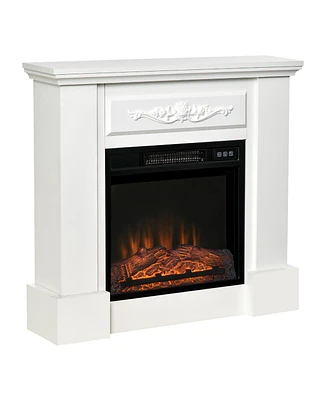 Homcom 32" 1400W Electric Fireplace Mantel w/ Realistic Led Log Heater, White