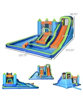 Outsunny 5 in-1 Kids Bounce House with Two Slides, Pool, Trampoline, Climbing Wall, Water Cannon, for 3-8 Years Old