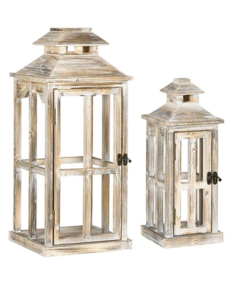 Homcom 2 Pack 28"/20" Large Lantern Decorative, Fir Wood Outdoor Lantern