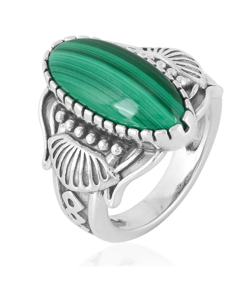 American West Jewelry Southwestern Green Leaf Ring-Crafted from Sterling Silver and Adorned with a Malachite Gemstone, Size 5-7