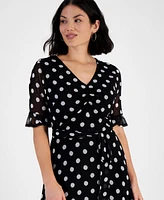 Jamie & Layla Petite Dot-Print Ruffled-Cuff Dress