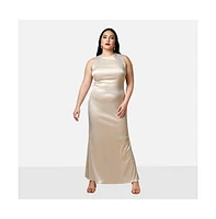 Rebdolls Plus Tulip Satin Button Shoulder Maxi Slip Dress